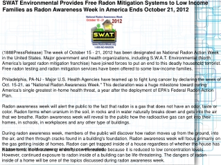 SWAT Environmental Provides Free Radon Mitigation Systems