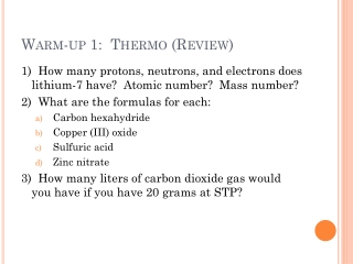 Warm-up 1: Thermo (Review)