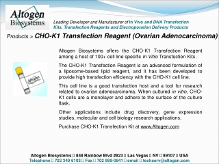 Products &gt; CHO-K1 Transfection Reagent (Ovarian Adenocarcinoma)