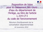 Proposition de listes pour le classement des cours d eau du d partement de l Ari ge, au titre de l article L 214-17-I