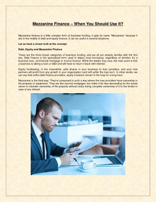 Mezzanine Finance – When You Should Use It?