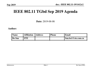 IEEE 802.11 TGbd Sep 2019 Agenda