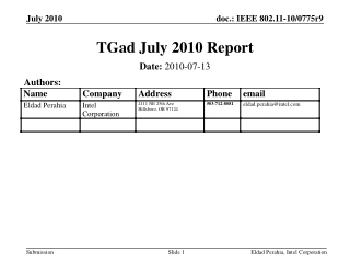 TGad July 2010 Report
