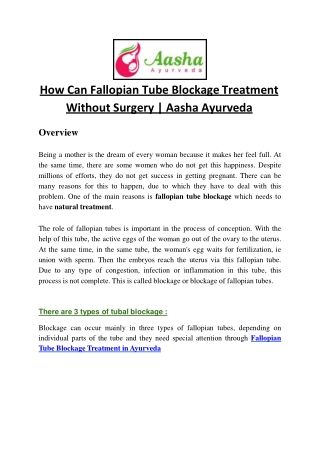 How Can Fallopian Tube Blockage Treatment Without Surgery | Aasha Ayurveda