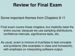 Review for Final Exam