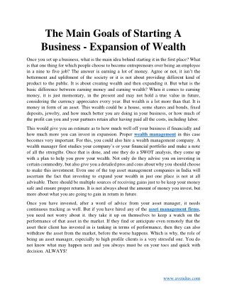 The Main Goals of Starting A Business - Expansion of Wealth