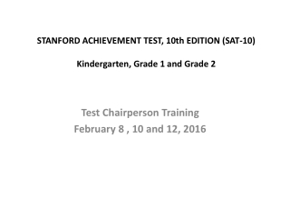 STANFORD ACHIEVEMENT TEST, 10th EDITION (SAT-10) Kindergarten, Grade 1 and Grade 2