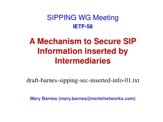 A Mechanism to Secure SIP Information inserted by Intermediaries