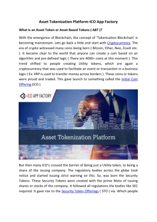 Asset Tokenization Platform-ICO App Factory