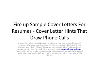 Fire up Sample Cover Letters For Resumes - Cover Letter Hints That Draw Phone Calls