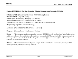 Project: IEEE P802.15 Working Group for Wireless Personal Area Networks (WPANs)