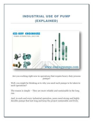 Industrial Use of Pump (Explained)
