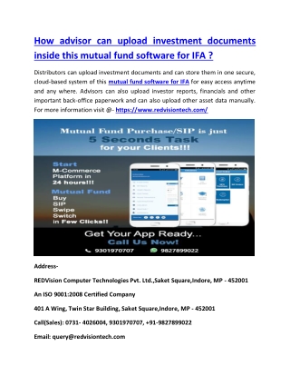 How advisor can upload investment documents inside this mutual fund software for IFA ?