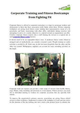 Corporate Training and Fitness Bootcamps from Fighting Fit