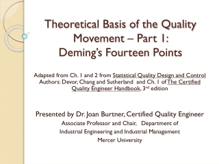 Theoretical Basis of the Quality Movement – Part 1: Deming’s Fourteen Points