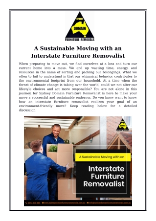 A Sustainable Moving with an Interstate Furniture Removalist