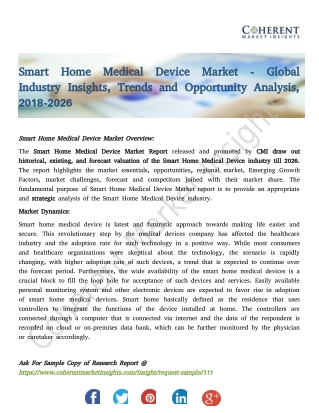 Smart Home Medical Device Market - Global Industry Insights, Trends and Opportunity Analysis, 2018-2026