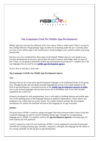 Top Languages Used For Mobile App Development