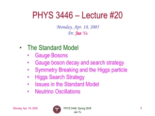 PHYS 3446 – Lecture #20