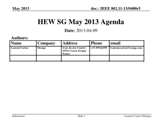 HEW SG May 2013 Agenda