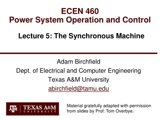 ECEN 460 Power System Operation and Control
