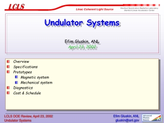 Undulator Systems Efim Gluskin, ANL April 23, 2002