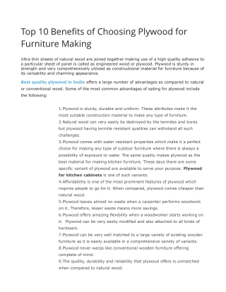 Top 10 Benefits of Choosing Plywood for Furniture Making