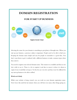 Domain Registration for Start Up Business