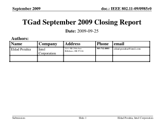 TGad September 2009 Closing Report