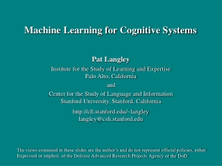 Pat Langley Institute for the Study of Learning and Expertise Palo Alto, California and