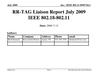 RR-TAG Liaison Report July 2009 IEEE 802.18-802.11