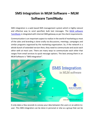 SMS Integration in MLM Software - MLM Software TamilNadu