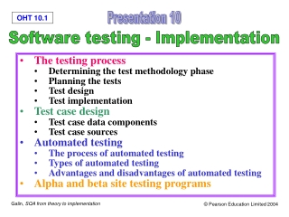 The testing process Determining the test methodology phase Planning the tests Test design