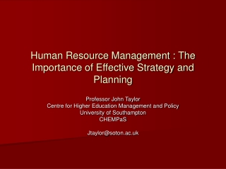Human Resource Management : The Importance of Effective Strategy and Planning