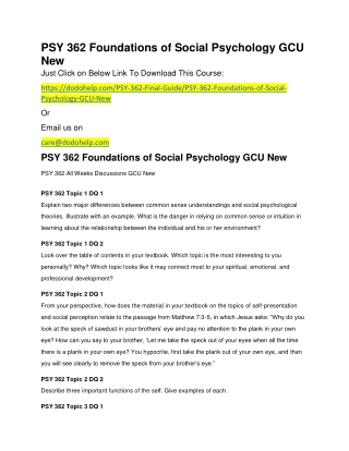 PSY 362 Foundations of Social Psychology GCU New