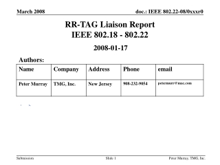 RR-TAG Liaison Report IEEE 802.18 - 802.22