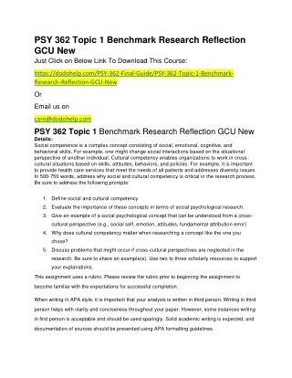 PSY 362 Topic 1 Benchmark Research Reflection GCU New