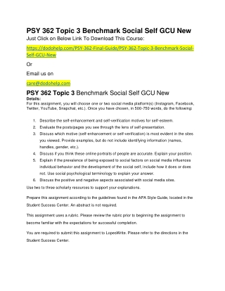 PSY 362 Topic 3 Benchmark Social Self GCU New