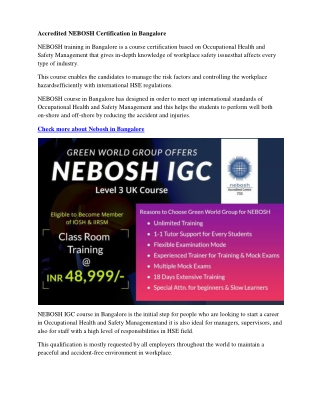 Accredited NEBOSH Course Certification in Bangalore