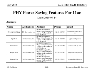 PHY Power Saving Features For 11ac