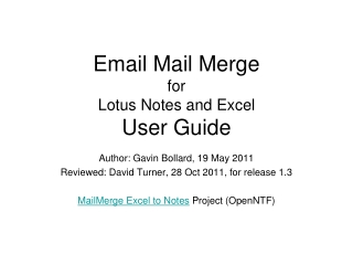 Email Mail Merge for Lotus Notes and Excel User Guide