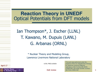 Reaction Theory in UNEDF Optical Potentials from DFT models