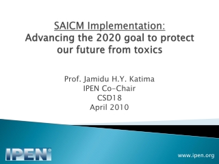 SAICM Implementation: Advancing the 2020 goal to protect our future from toxics