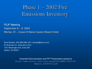 Phase 1 – 2002 Fire Emissions Inventory