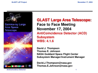 GLAST Large Area Telescope: Face to Face Meeting November 17, 2004