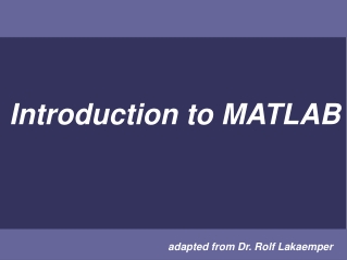 Introduction to MATLAB