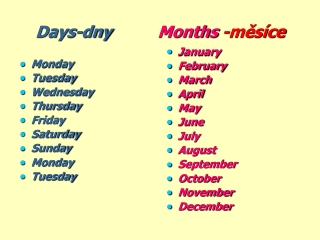 Days -dny Months -měsíce