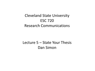 Cleveland State University ESC 720 Research Communications