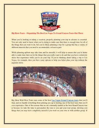 Big Horn Tours – Organizing The Best Las Vegas To Grand Canyon Tours Out There