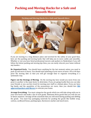 Packing and Moving Hacks for a Safe and Smooth Move